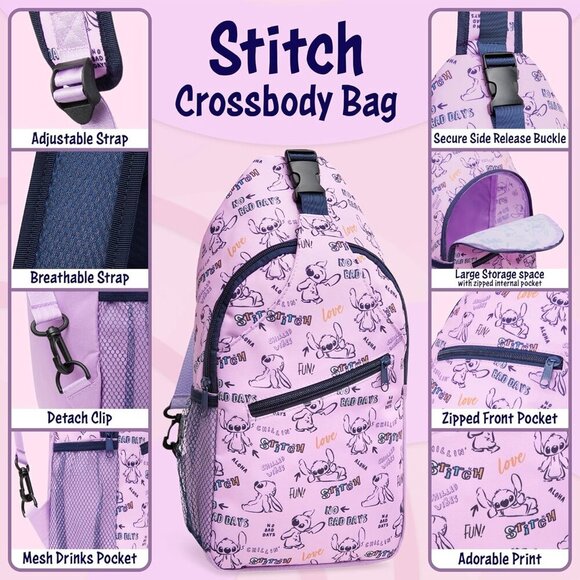 Stitch Crossbody Bag for Women Teens Kids Compact Travel Essentials Gift - Picture 4 of 6